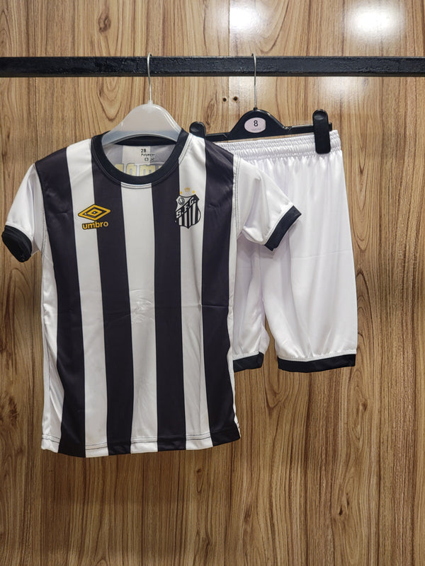 Black and white striped sports jersey on a wooden floor