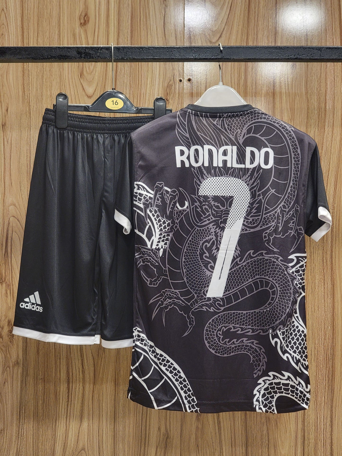KIDS FOOTBALL JERSEYS (KIT+Shorts) dragon black ( Ronaldo 7 )